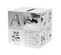 Brillibrum Design - Hucha para niños, diseño con forma de cubo de metal, color plateado, protección contra el deslustre, idea de regalo para el comienzo del colegio (grabado hasta 25 caracteres)