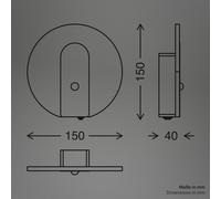 Briloner Aplique de pared LED recargable Taro, color dorado claro, Ø 15 cm, sensor