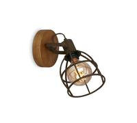 BRILONER, Aplique de Pared Retro con Pantalla de Rejilla, 1 Luz de Pared Vintage, Casquillo E27, Máx. 25 W, Pantalla Ajustable, Lámpara de Pared Rústica de Madera y Acero, Color Marrón