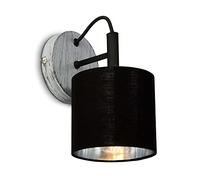 Briloner - Aplique de pared vintage, aplique de pared retro, aplique de pared con pantalla de tela, 1x casquillo E14, Plata-artesanal, Negro