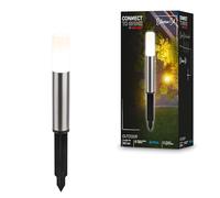 Briloner - Connect to Shine 12V sistema jardín, bolardo LED con estaca, juego extensión, IP44, luz blanca cálida, iluminación de jardín, luces de camino, 36,5 x 4 cm, plateado