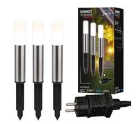 BRILONER - Iluminación de jardín Connect to Shine de 12 V, juego de 3 bolardos LED con estaca, juego básico con transformador, IP44, luz blanca cálida, luces de camino, 36,5x4 cm, plateado