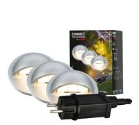 BRILONER - Iluminación de jardín Connect to Shine de 12 V, juego de 3 focos empotrables de suelo con luz lateral, juego básico con transformador, IP65, focos empotrables de suelo, 35x36 mm, plateado
