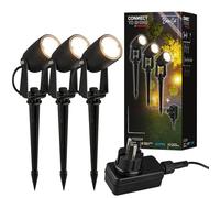 BRILONER - Iluminación de jardín Connect to Shine de 12 V, juego de 3 focos LED con estaca, juego básico con transformador, IP65, luz blanca cálida, foco LED para jardín, 25,5x4 cm, negro