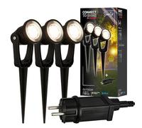Briloner - Iluminación de jardín Connect to Shine de 12 V, juego de 3 focos LED con estaca, juego básico con transformador, IP65, luz blanca cálida, foco LED para jardín, 22,5x6x5 cm, negro