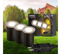 BRILONER - Iluminación de jardín Connect to Shine de 12 V, juego de 3 focos LED empotrables de suelo con funda, juego básico con transformador, IP67, luces empotrables de suelo, 45x66 mm, plateado
