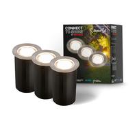 BRILONER - Iluminación de jardín Connect to Shine de 12 V, juego de 3 focos LED empotrables de suelo con funda, juego de extensión, IP67, luces empotrables de suelo, 45x66 mm, plateado