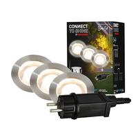 Briloner - iluminación de jardín Connect to Shine de 12 V, juego de 3 focos LED empotrables de suelo, juego básico con transformador, IP67, luces empotrables de suelo, 30x26 mm, plateado