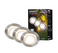 BRILONER - Iluminación de jardín Connect to Shine de 12 V, juego de 3 focos LED empotrables en el suelo, juego de extensión, IP67, luz blanca cálida, luces empotrables en el suelo, 30x26 mm, plateado