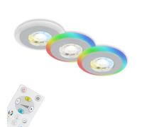 BRILONER - Juego de 3 lámparas empotradas en el techo LED, anillo de luz LED RGB CCT, LED plano empotrado, foco de baño empotrado, foco de baño empotrado IP44, cromo mate, 84x34 mm (DxH)