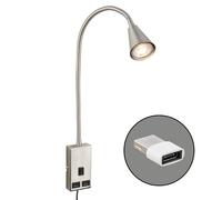 Briloner - Lámpara de lectura con puerto USB, interruptor de encendido/apagado, orientable, enchufe, aplique de interior, lámpara de pared, 50 cm de altura, níquel mate