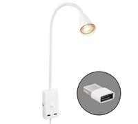 Briloner - Lámpara de lectura con puerto USB, interruptor on/off, giratorio, enchufe, aplique de interior, lámpara de pared, lámpara de cama, 50 cm de altura, blanco