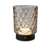 BRILONER - Lampara de mesa inalambrica, con cuerpo de cristal, IP44, decorativa, regulación táctil por pasos, lamparas de mesita de noche, lampara led recargable, lamparas a pilas, 15x11 cm, Gris