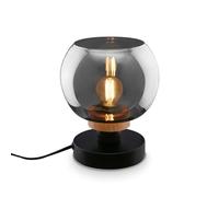 BRILONER - Lámpara de noche, cristal ahumado, lámpara de escritorio con interruptor de cable, lámpara de mesa E14 para oficina en casa, lámpara de lectura, madera negra