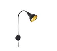 Briloner Lámpara de pared con brazo flexible, incluye interruptor de encendido/apagado, 1 bombilla E14, máx. 25 W, metal, color negro y dorado