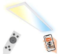 BRILONER - Lámpara de techo LED 98cm plana Smart Home, funciona con Alexa, lámpara LED, lámpara de techo LED, lámpara de salón, panel LED, lámpara de cocina, dormitorio, 98x20x3 cm, blanco