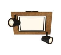 BRILONER - Lámpara de techo LED con focos, luz blanca cálida, lámpara de techo orientable, lámpara LED madera, lámpara de salón 12W con función memoria, 295x295x155 mm (LxAxA)