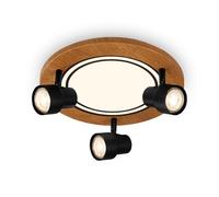 BRILONER - Lámpara de Techo LED con Focos, Luz Blanca Cálida, Lámpara de Techo Orientable, Lámpara LED Madera, Lámpara de Salón 12W con Función Memoria, 300x155 mm (Pxal)