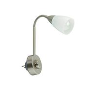 BRILONER - Lámpara Enchufable Flexarm E14, Lectura 25W, Regulador Giratorio, Blanco Níquel Mate, Metal, Aplique Pared Interior, Escritorio