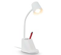 BRILONER - Lámpara Escritorio Orientable con Portalápices, Lamparas de Mesita de Noche, Lámpara de Mesa GU10 para Oficina, Interruptor de Cable, Lampara Lectura, 21x10x35cm, Luz Escritorio, Blanco