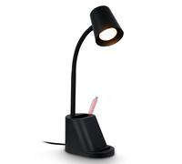 BRILONER - Lámpara Escritorio Orientable con Portalápices, Lamparas de Mesita de Noche, Lámpara de Mesa GU10 para Oficina, Interruptor de Cable, Lampara Lectura, 21x10x35cm, Luz Escritorio, Negro