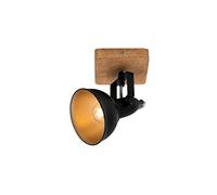 BRILONER Leuchten 2901-015 Lámpara Retro, Vintage, Foco Giratorio, 1x E14, Metal-Madera, Negro-Dorado, 110x110x157mm (Largo x Ancho x Distancia a Pared)