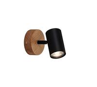 Briloner Leuchten 2920-015 lámpara retro, vintage, foco rotativo y giratorio, 1x GU10, metal-madera, negro, 90x120mm (diámetro x distancia a pared)