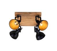 Briloner Leuchten - Foco, foco de techo retro, lámpara de techo vintage, focos giratorios y orientables, 4x E14, máx. 25 vatios, metal-madera, negro-dorado, 280x280x157mm