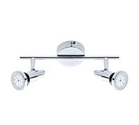 BRILONER Leuchten - Foco LED, luz de techo, luz de baño, lámpara de baño, IP44, foco giratorio e inclinable, 2x GU10, 8 vatios, 800 lúmenes, 3.000 Kelvin, cromado, 275x80x123mm (largo x ancho x alto)