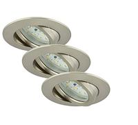 Briloner Leuchten - Focos LED empotrables, Set de 3 lámparas de techo regulables, Módulo LED pivotante, 6,5 vatios, 570 lúmenes, 3.000 Kelvin, IP23, Níquel mate, 82x28 mm cada unidad