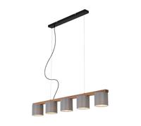 Briloner Leuchten - Lámpara colgante, lámpara colgante de 5 luces, retro, vintage, regulable en altura, 5x E14, máx. 25 Watt, metal-madera incl. plafón gris, 1100x150x1360mm (largo x ancho x alto)