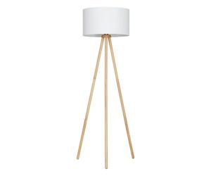 Briloner Leuchten - Lámpara de pie, lámpara de sala de estar, pantalla de tela en blanco, E27, interruptor de cable incluido, madera, 60 W, 455 x 1,48mm (diám. x altura)