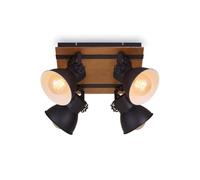 Briloner Leuchten - Lámpara de techo retro con vigas de madera, 4 focos, casquillo E27, máx. 40 W, pantallas ajustables, foco de techo rústico, madera en blanco y negro, 1 unidad