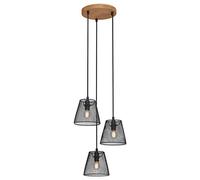 Briloner Leuchten Lámpara, luz Colgante de 3 focos, Retro, Vintage, Pantalla de Malla metálica, 3X E14, 40 vatios máx, Metal-Madera, Negro, 210 x 1255 mm (Dia x Al), 120 W, 4074-035