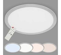 Briloner Leuchten Techo, Panel LED Regulable, Temperatura de Color, función de luz Nocturna, Incluye Control Remoto, 22 W, 2,200 Lumen, 40 cm de diámetro, Plata