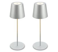 Briloner Lote de 2 lámparas mesa LED inalámbricas, altura regulable, regulable táctil, batería reemplazable, recarga USB-C, lámpara decorativa noche, Ø12 x 36 cm, Cromo mate