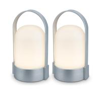 Briloner Lote de 2 lámparas mesa LED inalámbricas IP44, regulable táctil, batería reemplazable, recarga USB-C, lámpara noche, luz camping, diseño portátil, 9 x 8 x 15,5 cm, Cromo mate