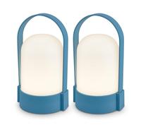 Briloner Lote de 2 lámparas mesa LED inalámbricas IP44, regulable táctil, batería reemplazable, recarga USB-C, lámpara noche, luz camping, diseño portátil, 9 x 8 x 15,5 cm, Azul