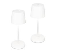 Briloner Lote de 2 lámparas mesa LED inalámbricas, regulable táctil, lámpara noche dormitorio, luz lectura, lámpara camping, recarga USB, uso interior exterior, IP44, Ø10,5 x 26 cm, Blanco
