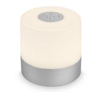 Briloner - Mini Lámpara de Mesa LED Inalámbrica, Lampara de Mesa Recargable, Lampara para Mesita, USB-C, Luz Blanca Cálida, 7x7 cm, Lampara LED Recargable, Lamparas Tactiles sin Cable, Color Plata