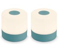 Briloner - Mini Lámpara de Mesa LED Inalámbrica, Lampara de Mesa Recargable, Lampara para Mesita, USB-C, Luz Blanca Cálida, 7x7 cm, Lampara LED Recargable, Lamparas Tactiles sin Cable, Color Azul