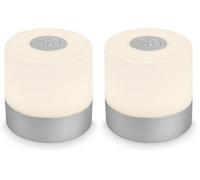 Briloner - Mini Lámpara de Mesa LED Inalámbrica, Lampara de Mesa Recargable, Lampara para Mesita, USB-C, Luz Blanca Cálida, 7x7 cm, Lampara LED Recargable, Lamparas Tactiles sin Cable, Color Plata
