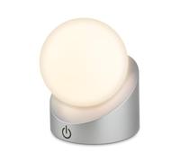 BRILONER - Mini Lámpara LED de Sobremesa Inalámbrica, IP54, Táctil, Regulable por Pasos, Batería y Fuente de Luz Intercambiables, Lampara Mesita, Lampara Recargable, Lampara USB, 10x8x9 cm, Plata