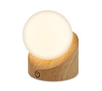 BRILONER - Mini Lámpara LED de Sobremesa Inalámbrica, IP54, Táctil, Regulable por Pasos, Batería y Fuente de Luz Intercambiables, Lampara Mesita, Lampara Recargable, Lampara USB, 10x8x9 cm, Madera
