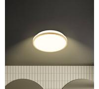Briloner - Plafon led techo baño con color de luz blanco cálido, IP44 protección contra salpicaduras de agua, 12W, 1200lm, lampara techo, lampara baño techo, 28 x 7 cm, madera blanca