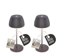 Briloner RIFFLE MINI Lote de 2 lámparas mesa LED inalámbricas IP44, regulable táctil, borde luminoso, batería reemplazable, German Design Award 2025, uso interior exterior, Ø8,5 x 20 cm, Antracita