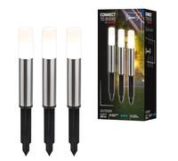 BRILONER - Sistema de jardín Connect to Shine de 12 V, juego de 3 bolardos LED con estaca, juego de extensión, IP44, luz blanca cálida, iluminación de jardín, luces de camino, 36,5x4 cm, plateado