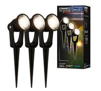 Briloner - Sistema de jardín Connect to Shine de 12 V, juego de 3 focos LED con estaca, juego de extensión, IP65, luz blanca cálida, iluminación de jardín, foco LED para jardín, 22,5x6x5 cm, negro