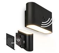 BRILONER Sticklights - Aplique pared sin cable con sensor de movimiento, batería recargable, lampara magnetica, aplique recargable, 16x9,5x6,5 cm, negro