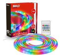 BRILONER - Tira LED 5 m con mando a distancia, RGB IC con cambio dinámico de color, USB, luz 360 grados y sensor de música, efecto neón flexible para decoración gaming, tiras de interior, tira RGB